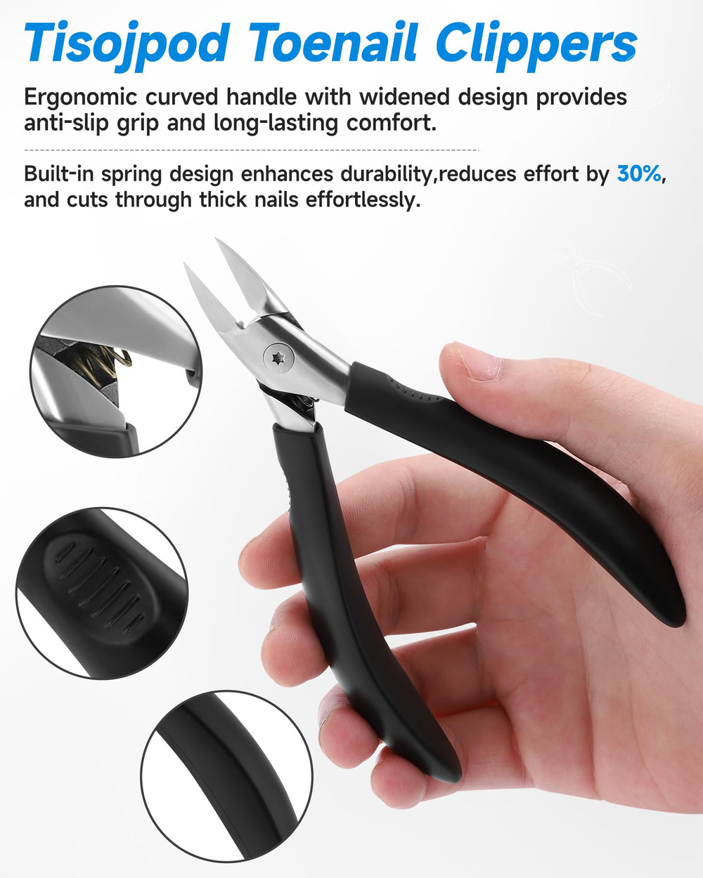 Tisojpod nail clippers with slim tip for embedded nails.