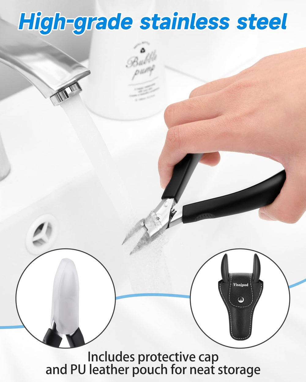 Tisojpod nail clippers with built-in spring to reduce effort.