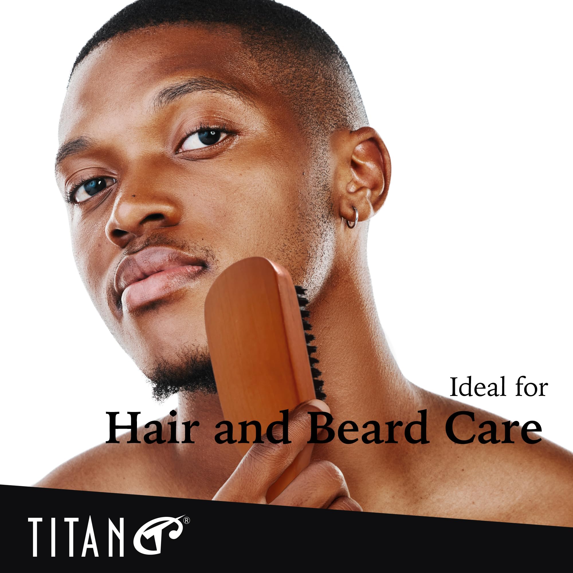Compact Titan Club Wave Brush used on short hair for smoothing and polish.