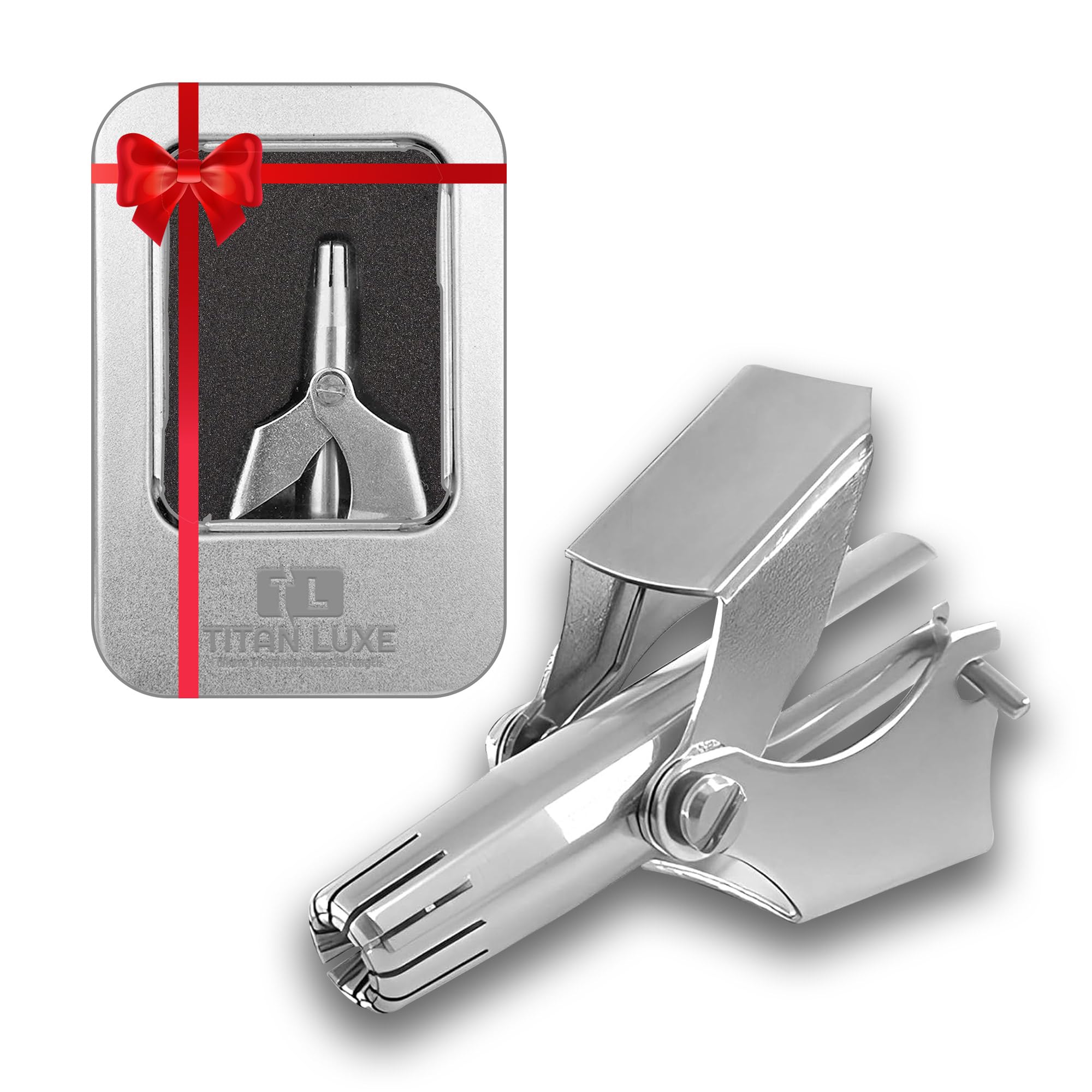 Titan Luxe manual nose hair trimmer with 360° rotation for precise trimming.