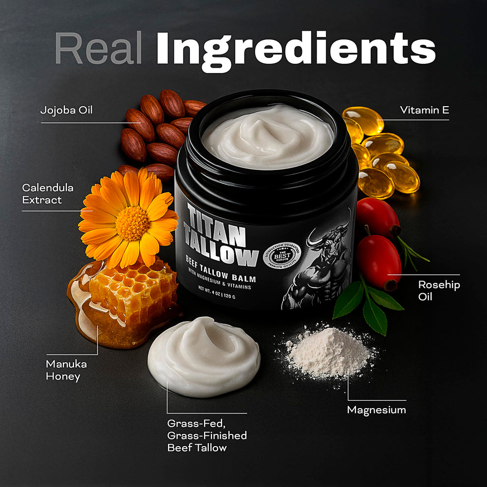 Titan Tallow balm applied to skin for soothing moisture.
