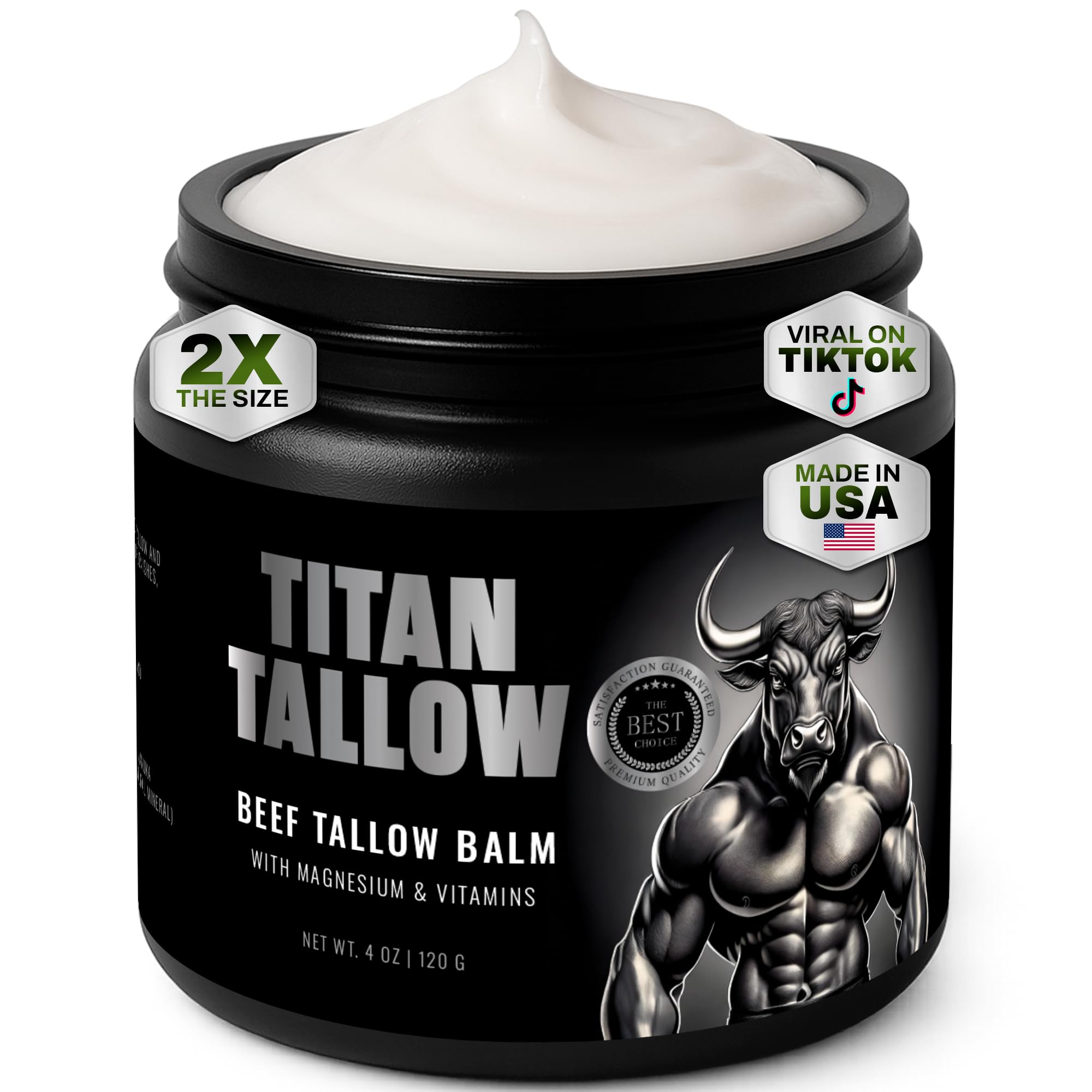 Titan Tallow balm jar close-up illustrating rich texture for deep hydration.