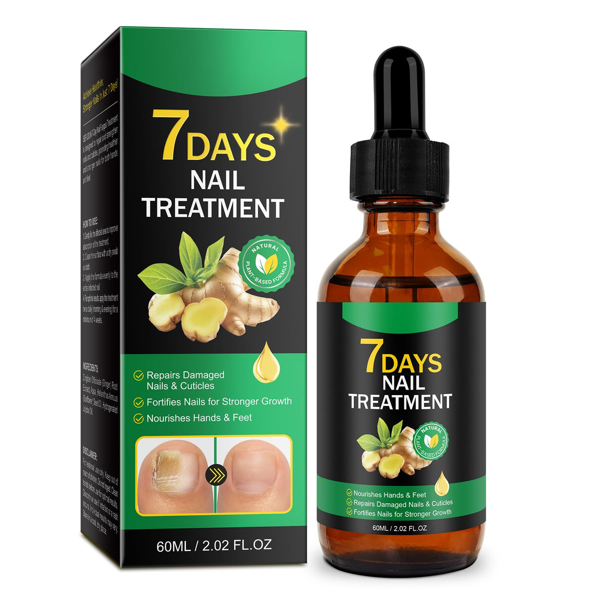 Tiuedu Ginger Nail Serum bottle showing plant-based formula for stronger nails.