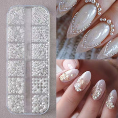 Tiwnefua 24Grid pearl nail charms add elegant accents.