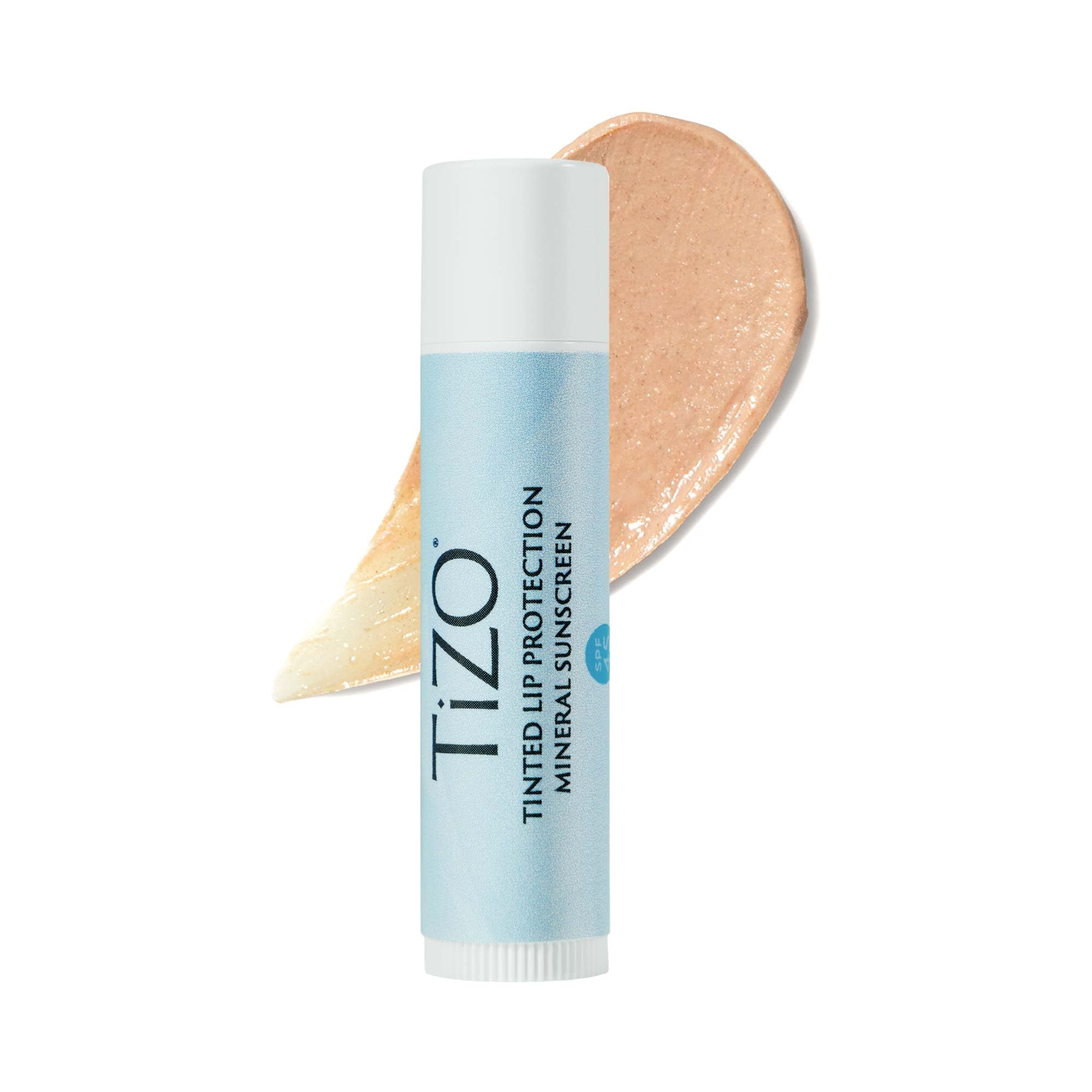 Protección labial de TIZO SPF 45 con color ligero para uso diario.