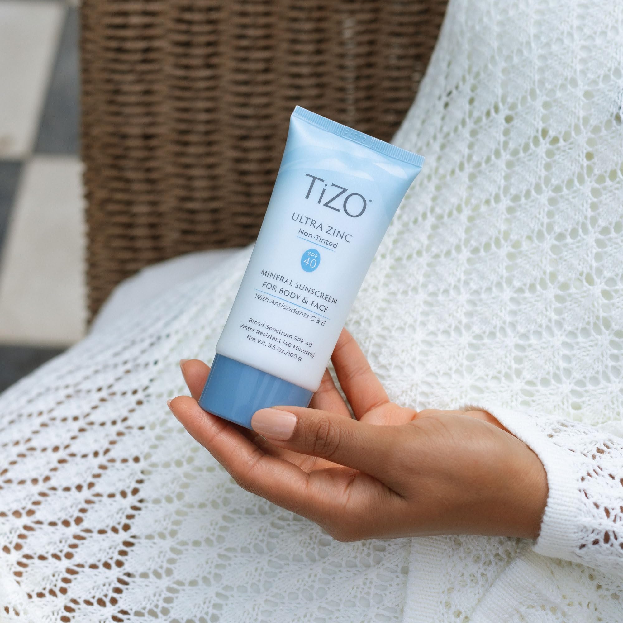 TiZO Ultra Zinc SPF 40 UVA/UVB protection on exposed areas.