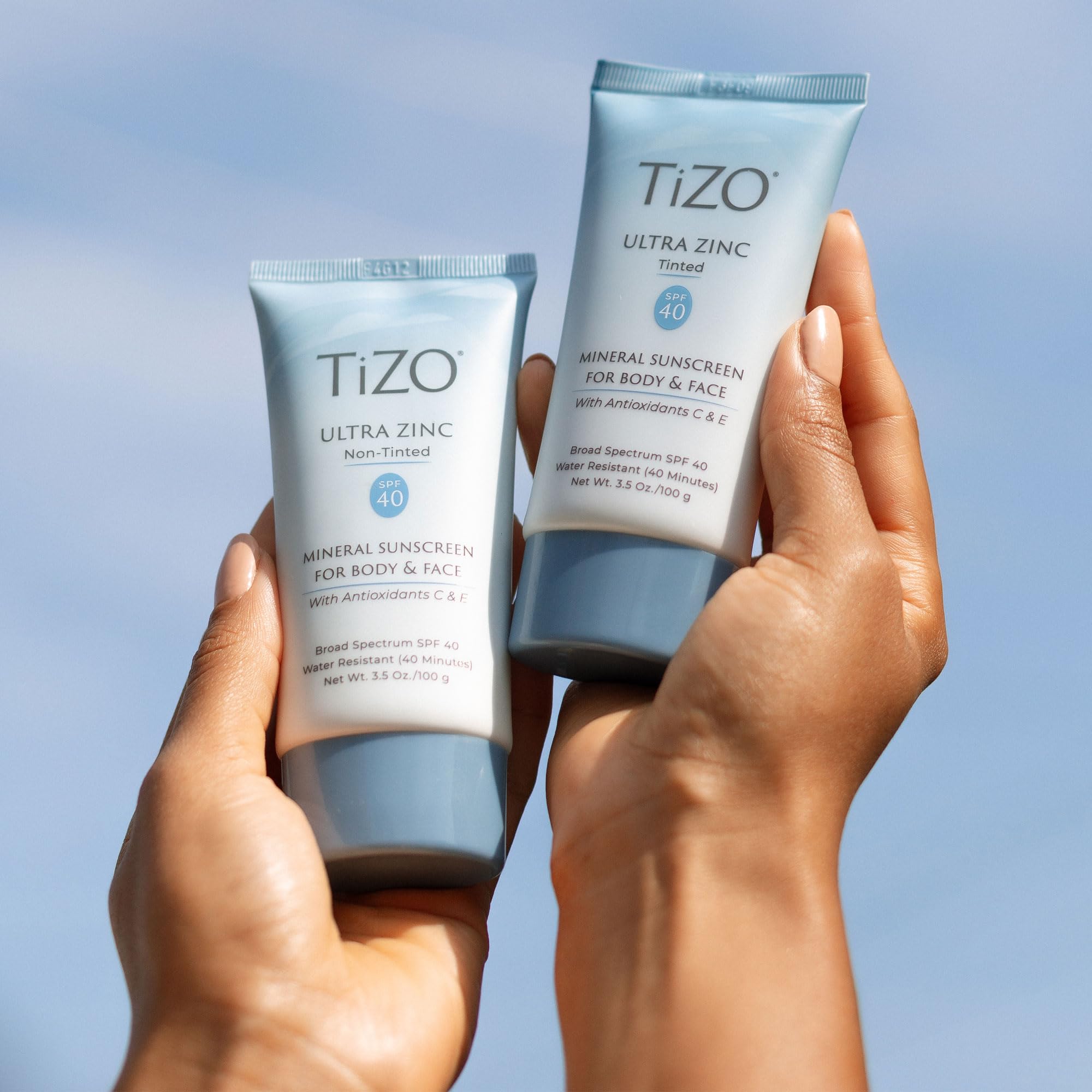 TIZO Ultra Zinc tinted sunscreen tube on vanity for daily routine