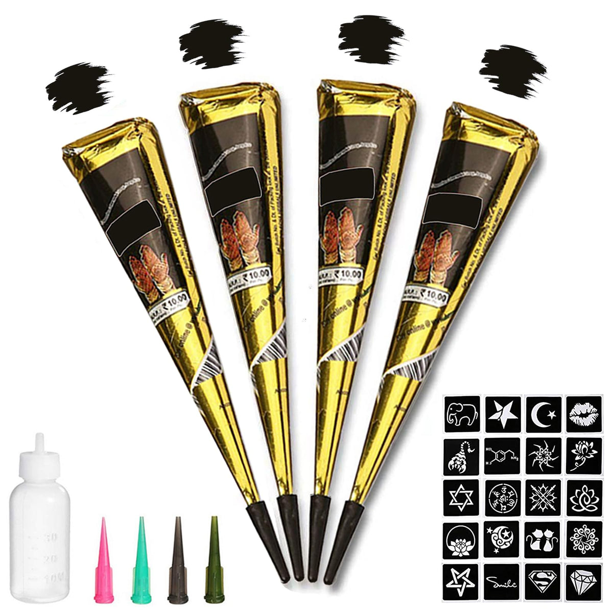 Tizoerly black tattoo cones pack ready for easy temporary body art.
