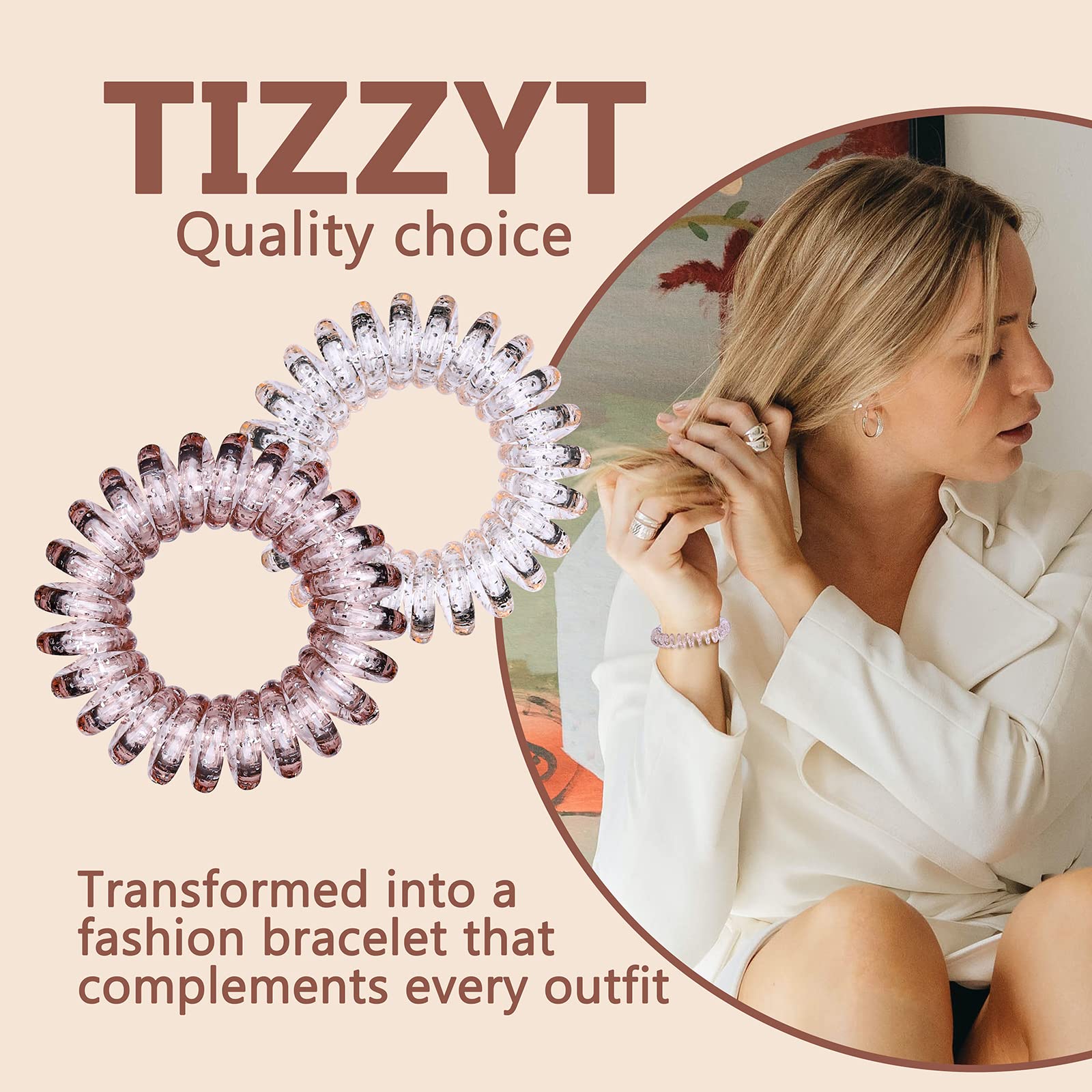 Waterproof TIZZYT spiral ties ready for swimming and workouts.
