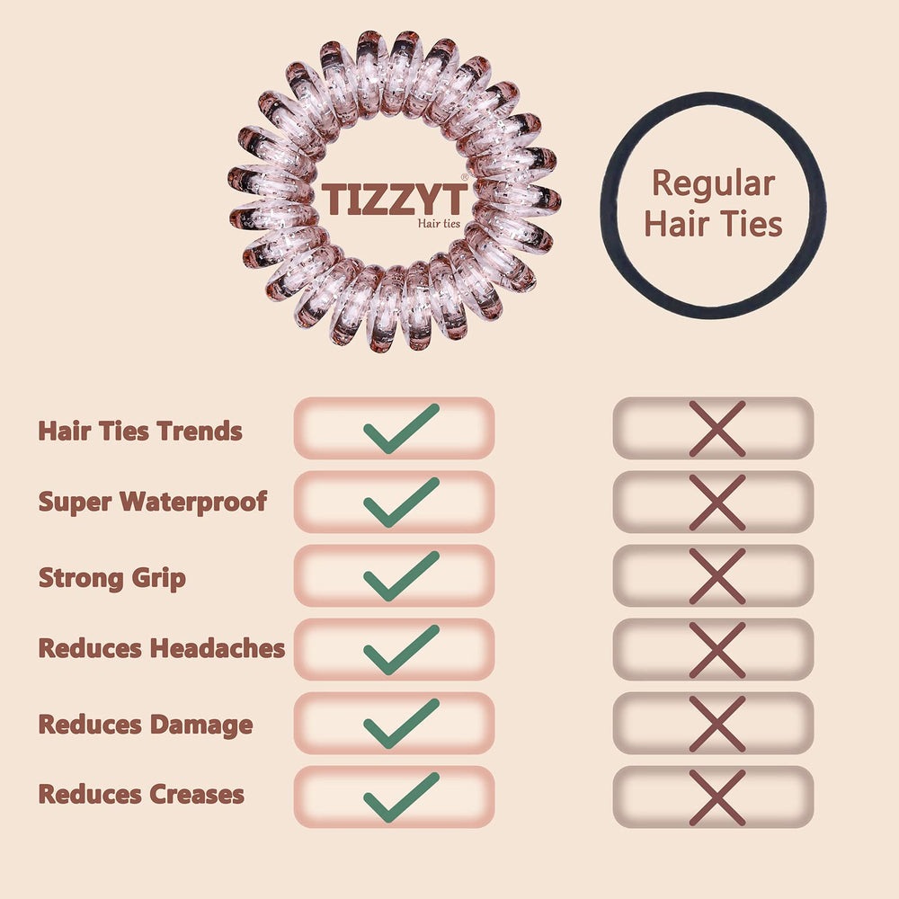 TIZZYT spiral ties secure thick or thin hair without creases.