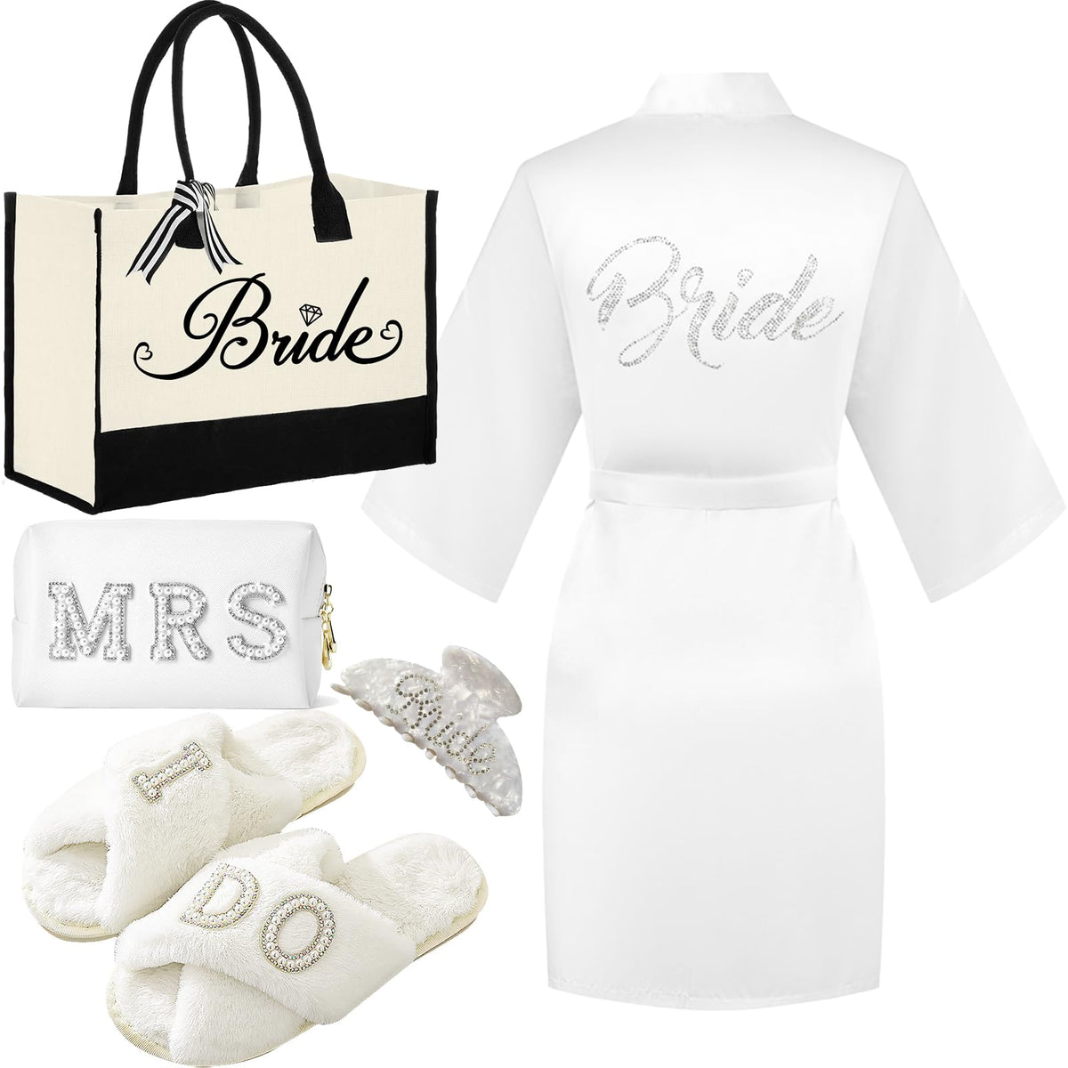 Tkifoda bride makeup bag with rhinestones and MRS letters for chic storage on the go