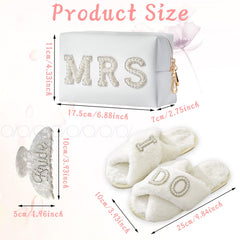 Tkifoda I Do slippers in white, plush fleece for bridal comfort.