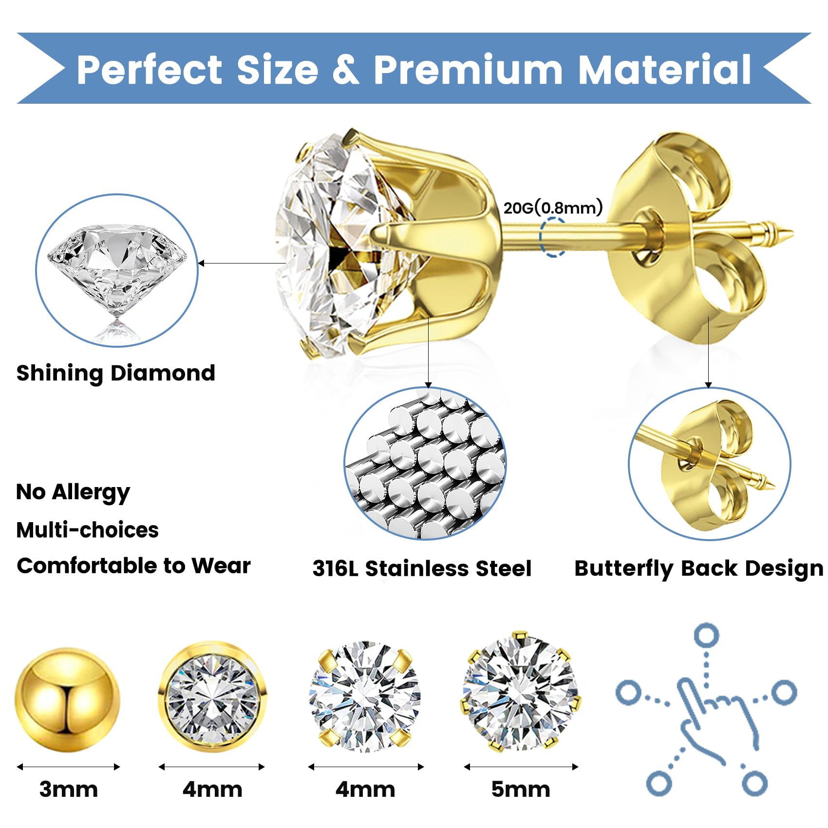 TKKUY aretes zirconia cúbica, 8 piezas y 3 estilos para cambiar de estilo.
