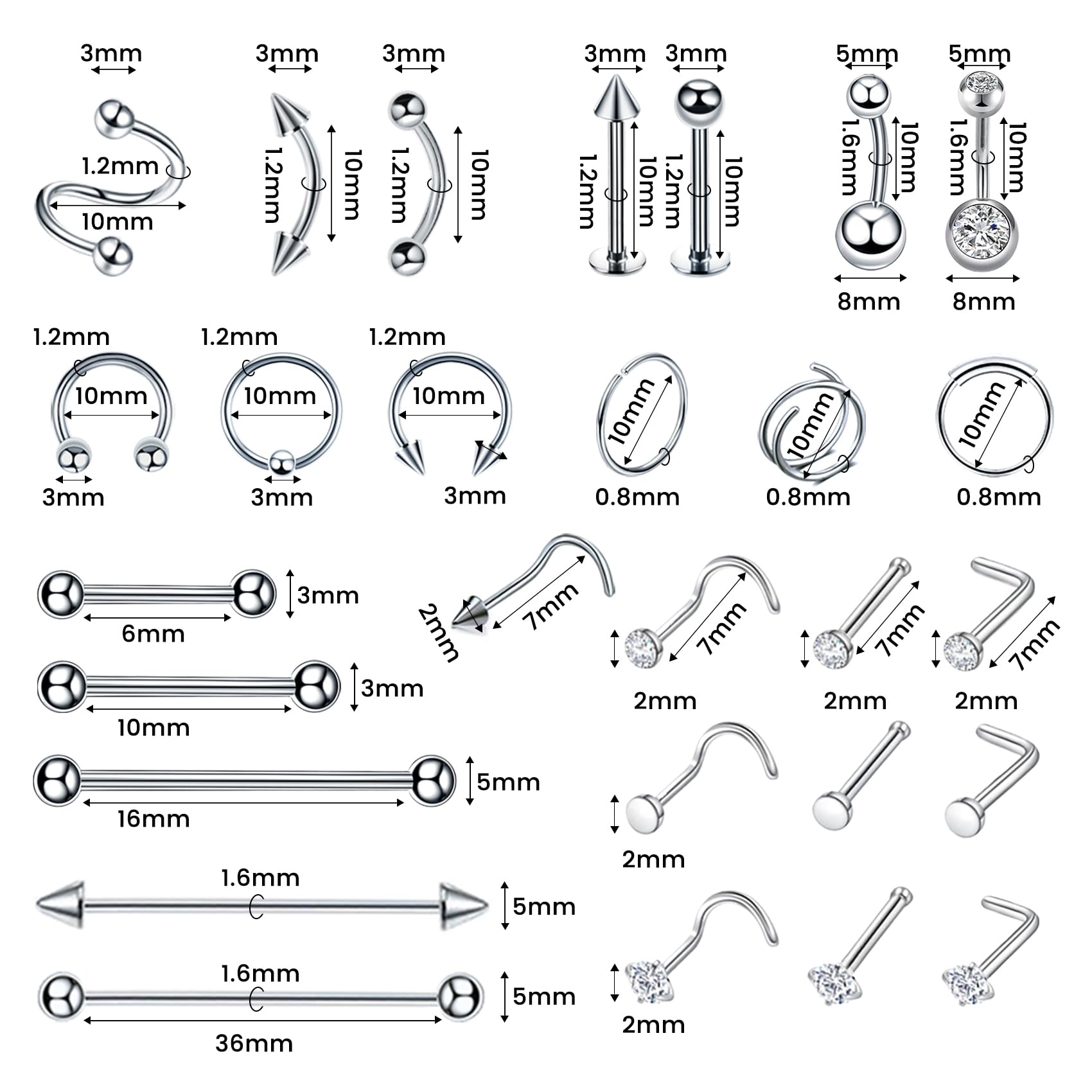 Joyería de acero 316L de TKKUY para varias colocaciones duraderas.