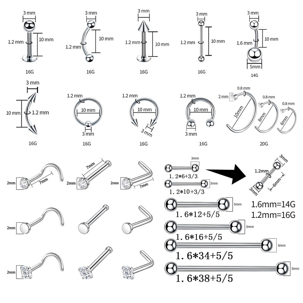 Barbell labret 16G de TKKUY en acero duradero para labios o cejas.