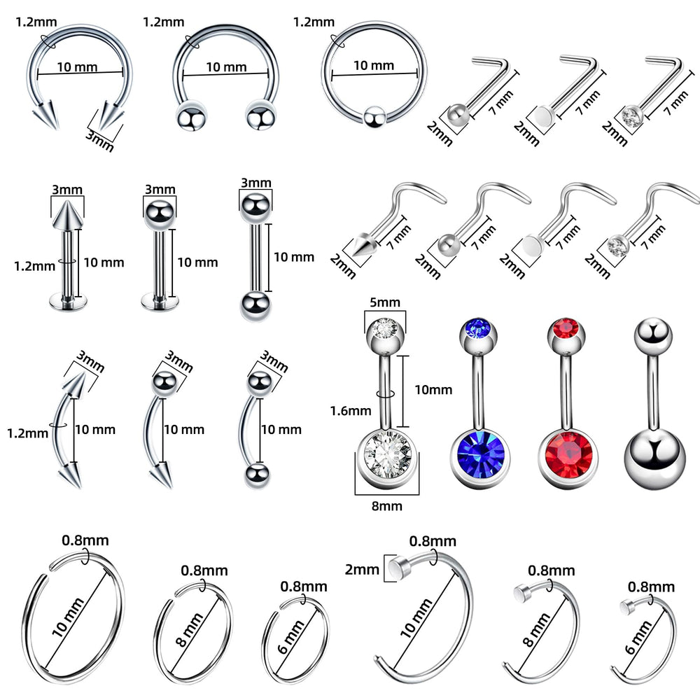 TKKUY multiple-gauges nose studs enable secure, comfortable fits.