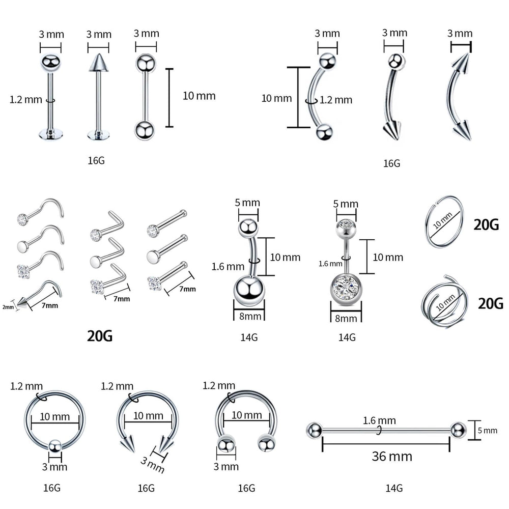Kit de piercing TKKUY para oreja, opciones versátiles para múltiples zonas.