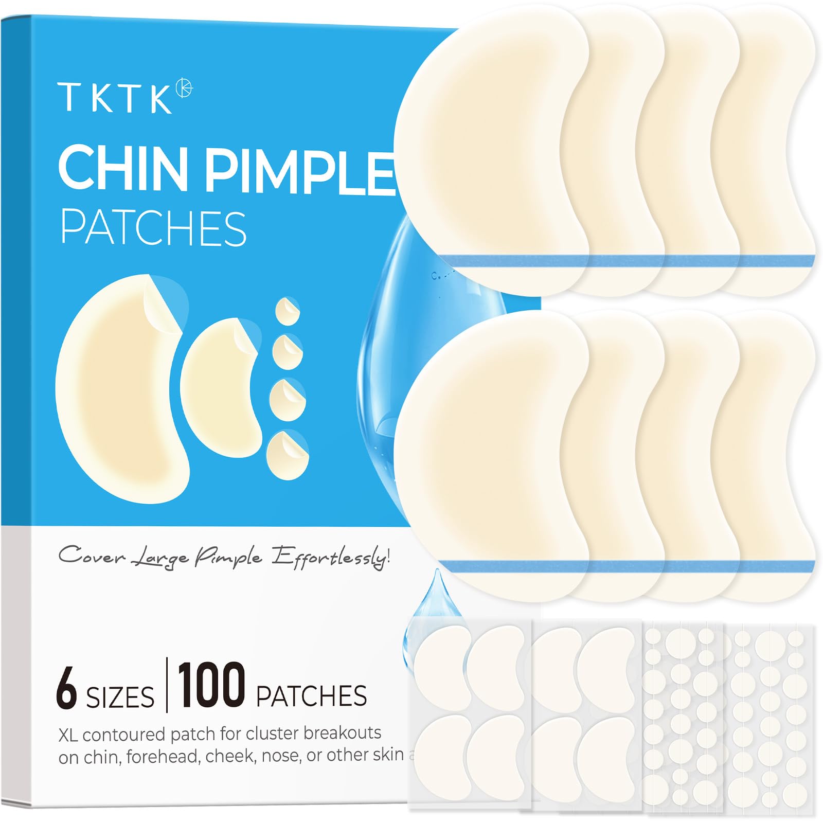 TKTK chin-patches collection 100-count display for convenient acne care on the go.