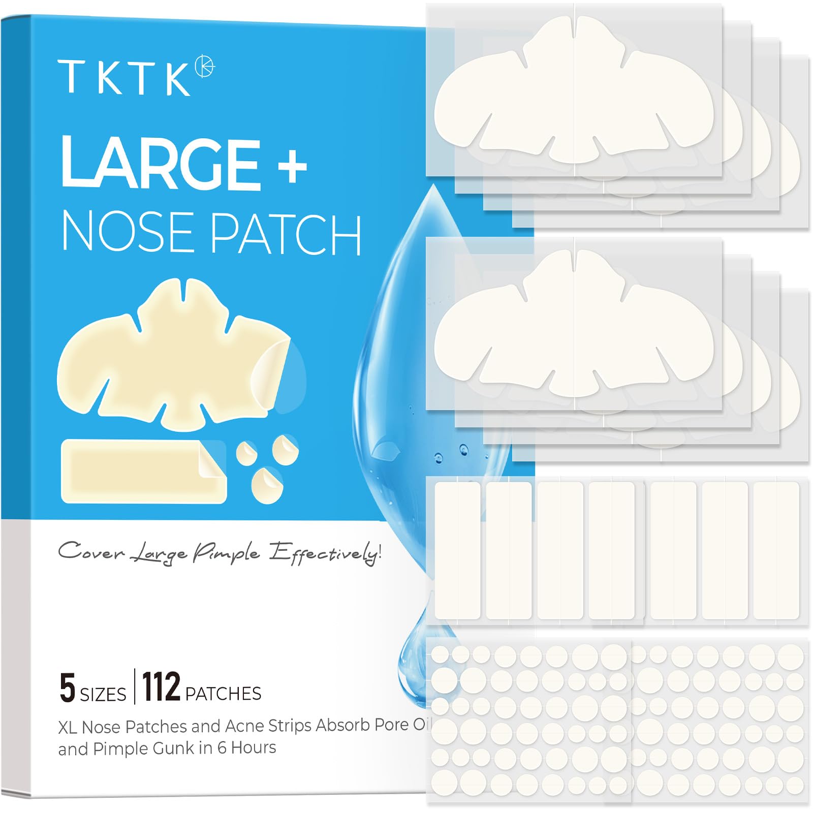 TKTK hydrocolloid nose patches contour to the nose and absorb oil for smoother pores