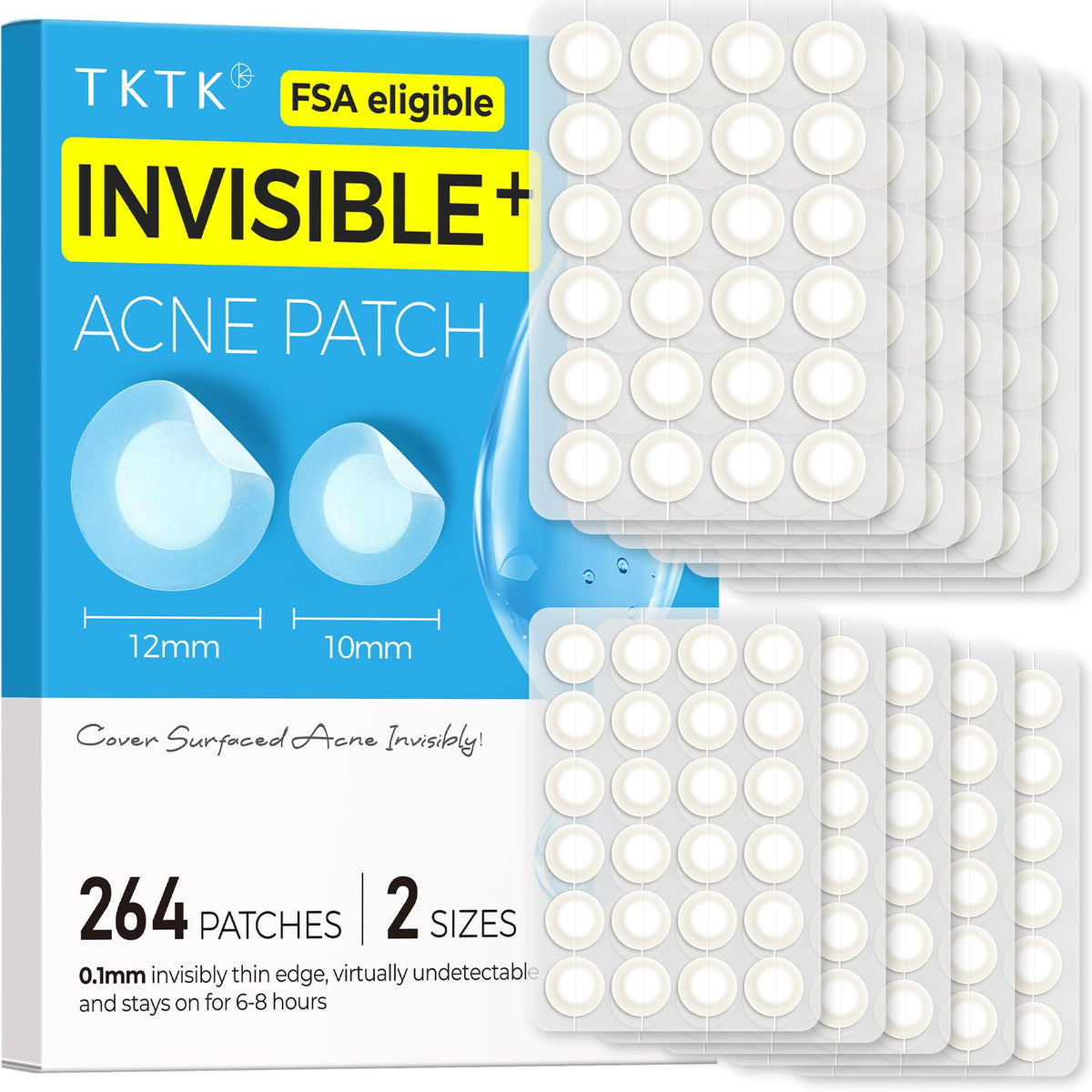 Parches TKTK para acné 10mm ultra finos, acabado discreto.