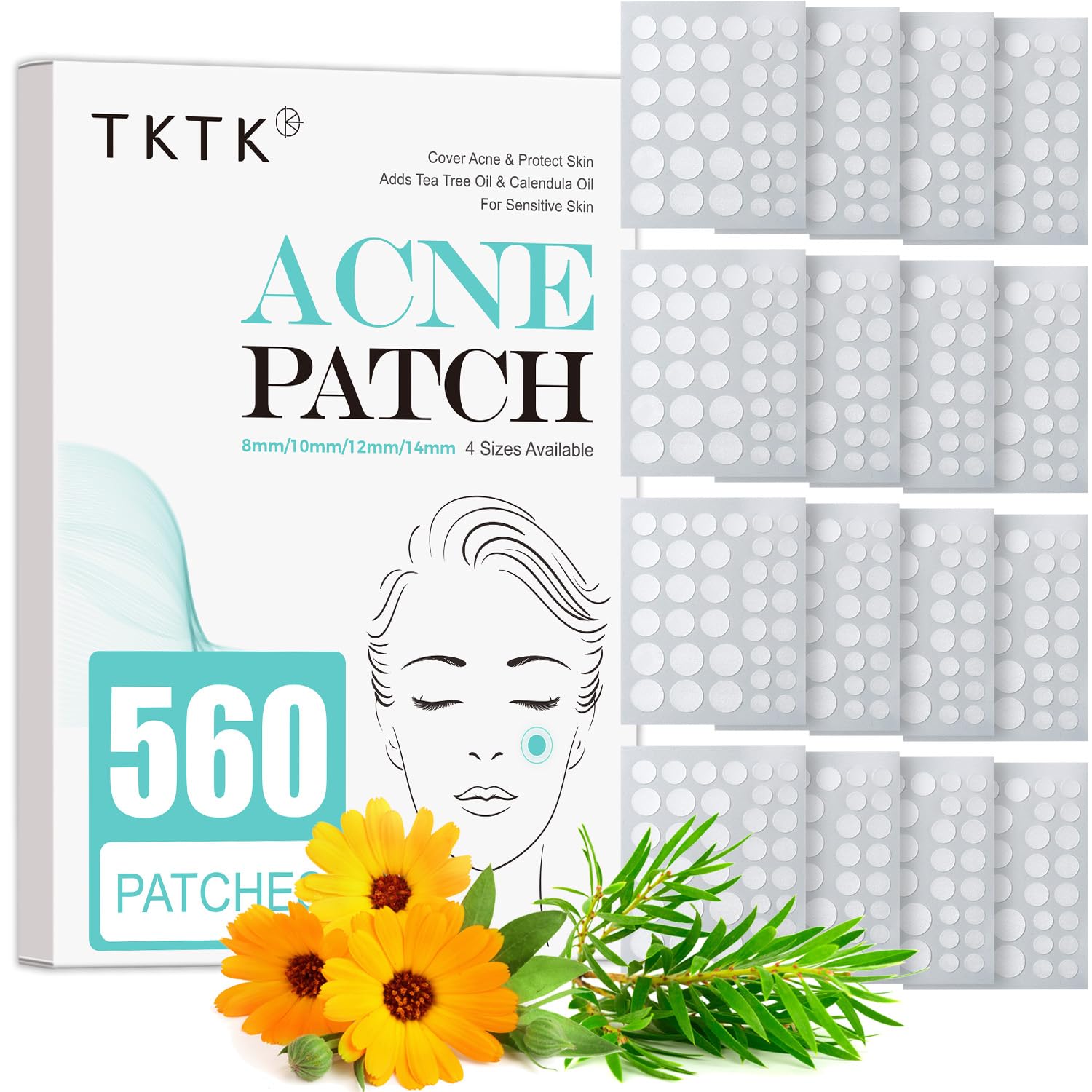 Parche TKTK de 8 mm para granos localizados, absorbe secreciones y protege la piel.