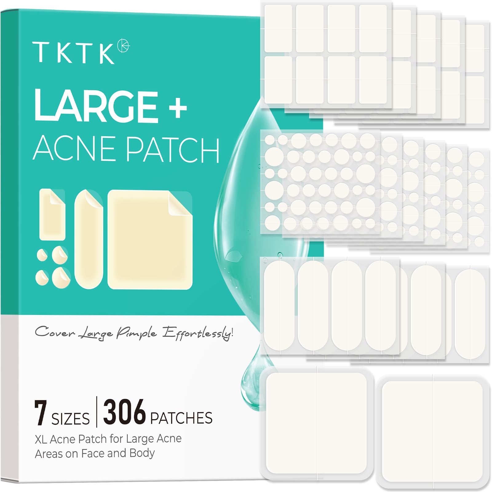 Parche TKTK para acné facial, cobertura precisa de 31x18mm.
