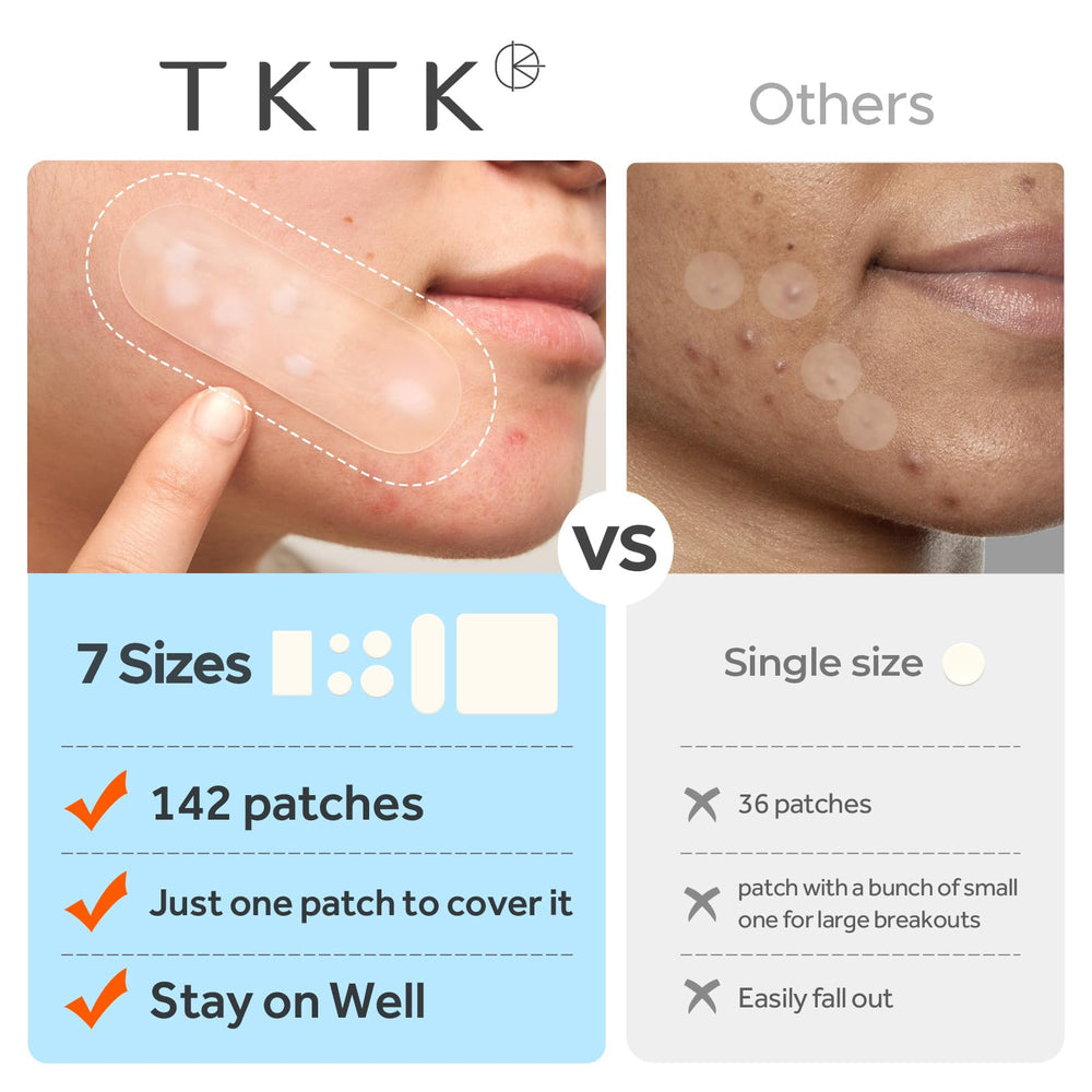 TKTK pimple patches 10mm for moderate blemishes with overnight wear.