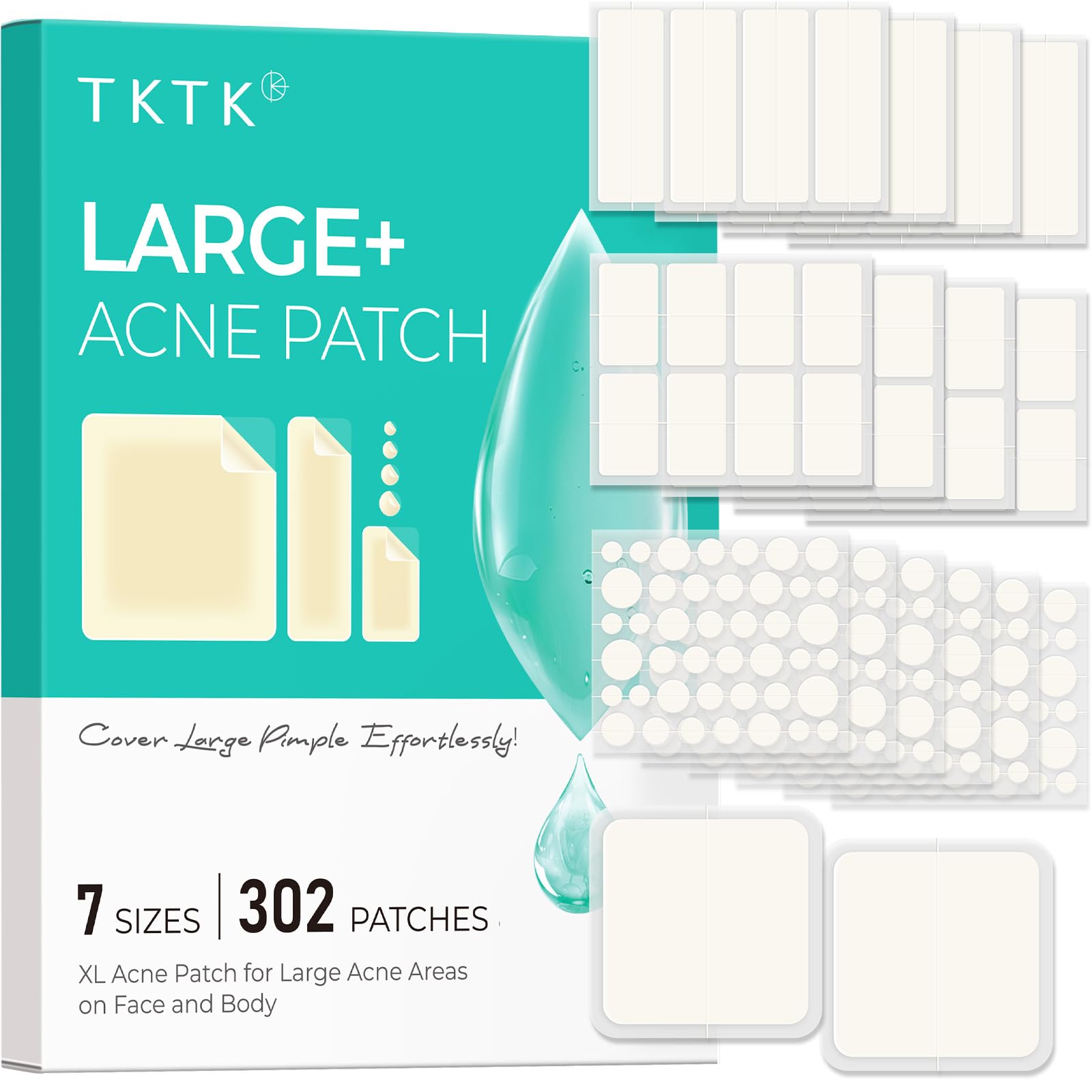 TKTK pimple patches on face closeup, discreet coverage for blemishes and quick protection