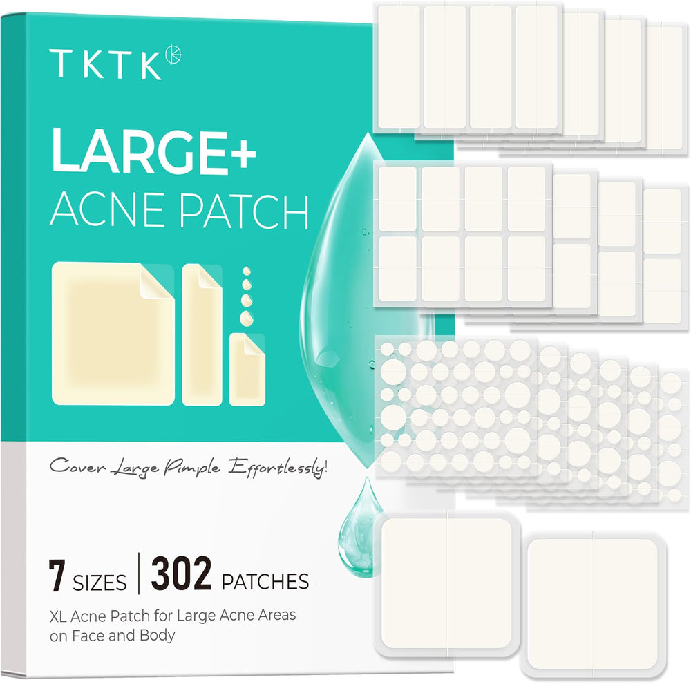 TKTK pimple patches on face closeup, discreet coverage for blemishes and quick protection