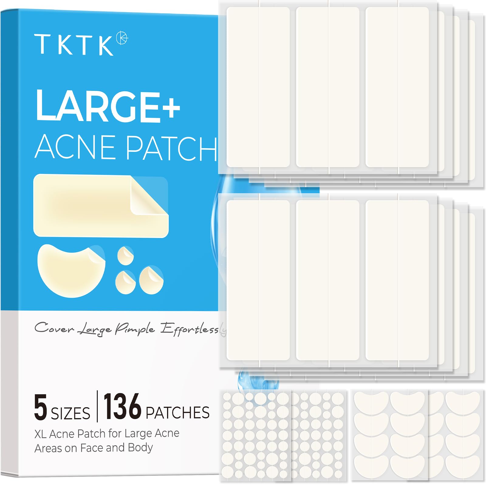 TKTK XL patch covering a large zit area for quick protection.
