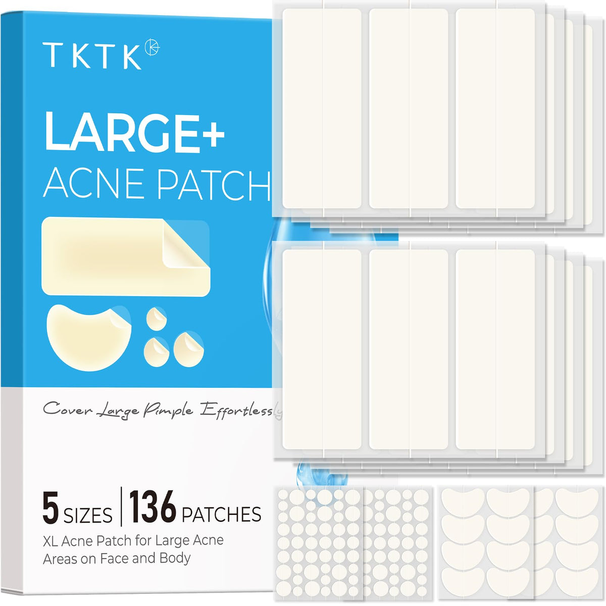TKTK XL patch covering a large zit area for quick protection.