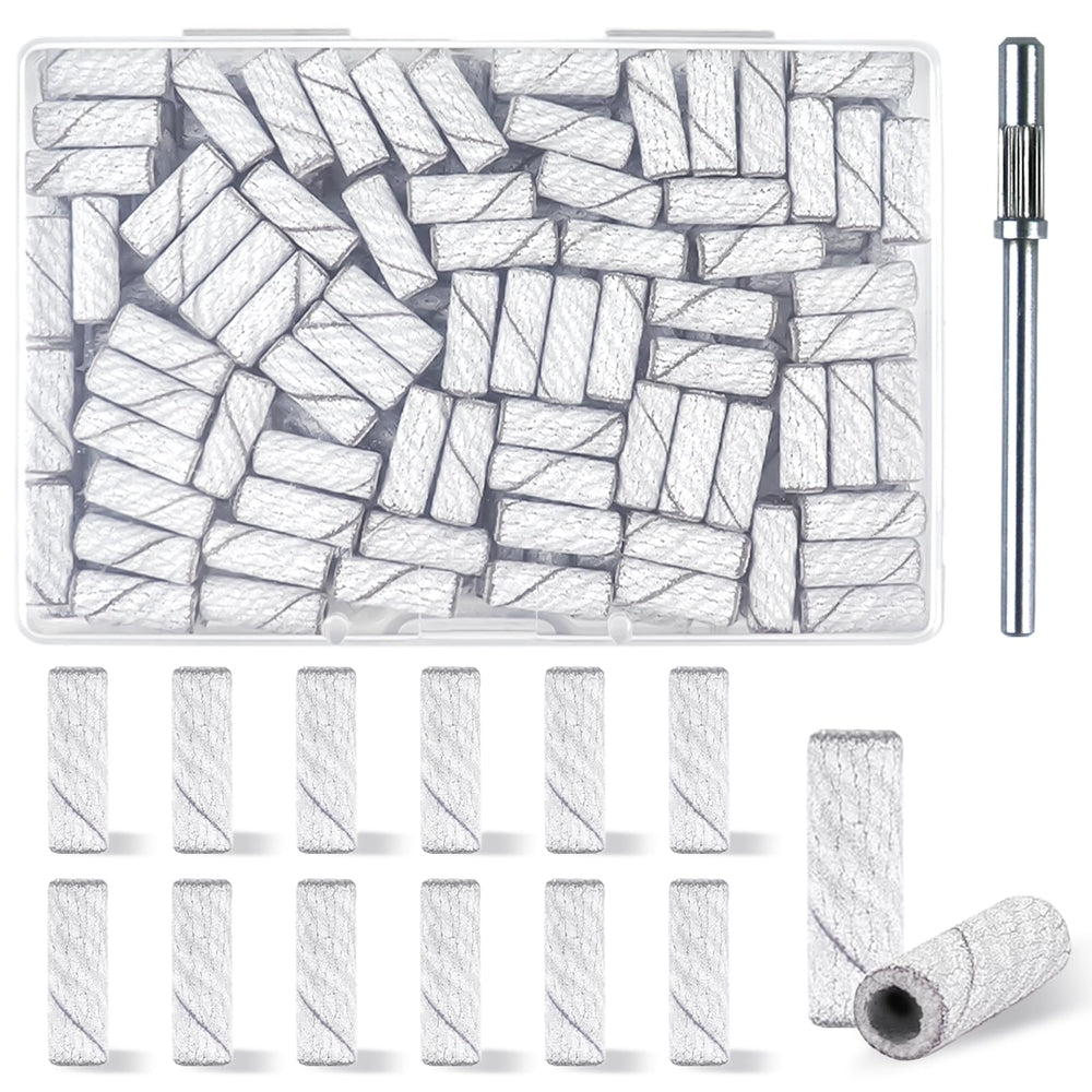 TKYZMS 100pcs 240 grit white sanding bands box for precise nail shaping.