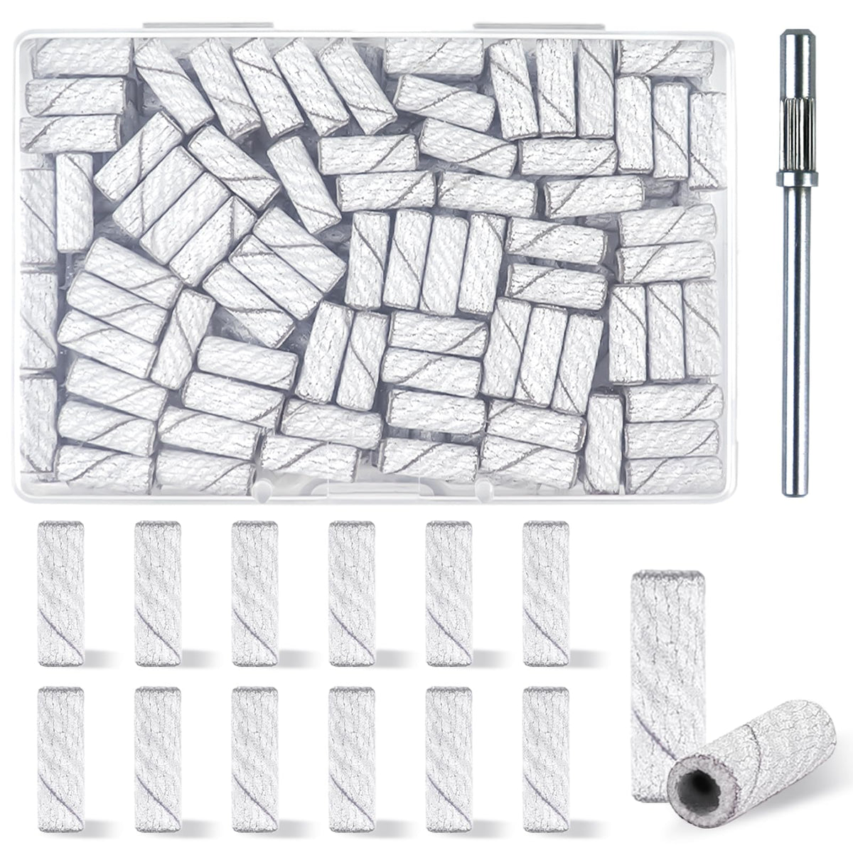 TKYZMS 100pcs 240 grit white sanding bands box for precise nail shaping.