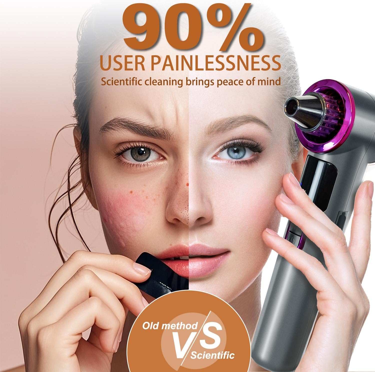 Tlettsteinkle blackhead remover vacuum side view with LED display and controls.