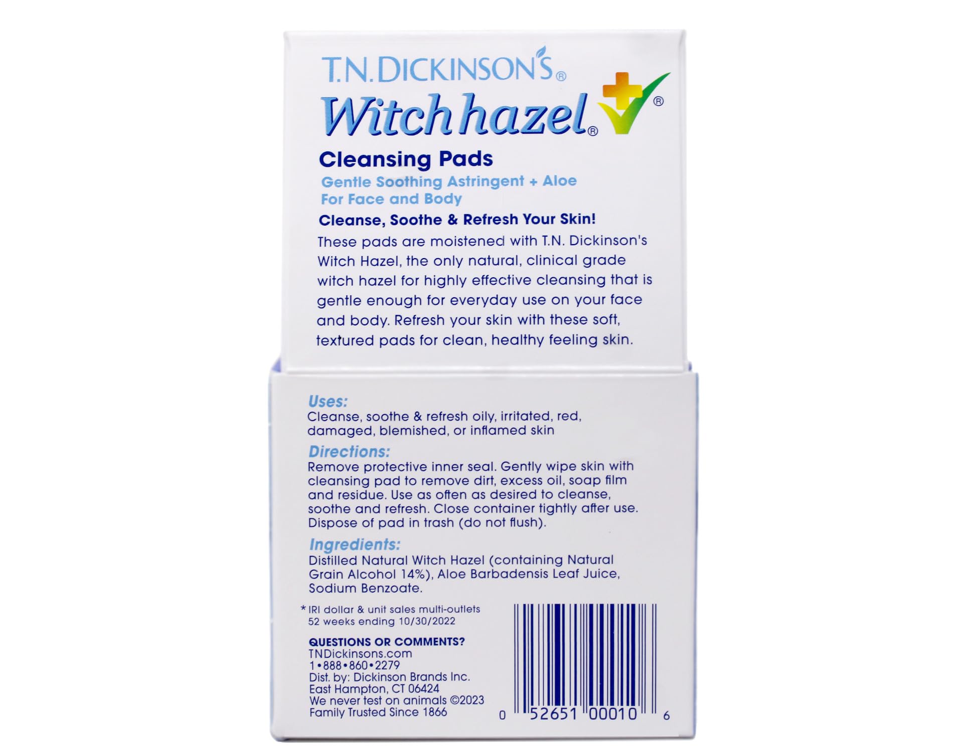 Aplicación facial con toallitas de hamamelis de T.N. Dickinson's para piel fresca.