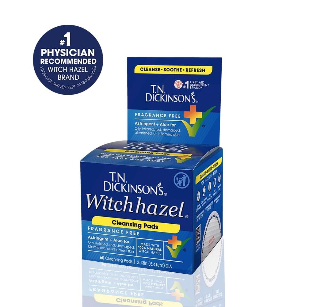 T.N. Dickinson's Witch Hazel Cleansing Pads 60-count pack without artificial fragrances