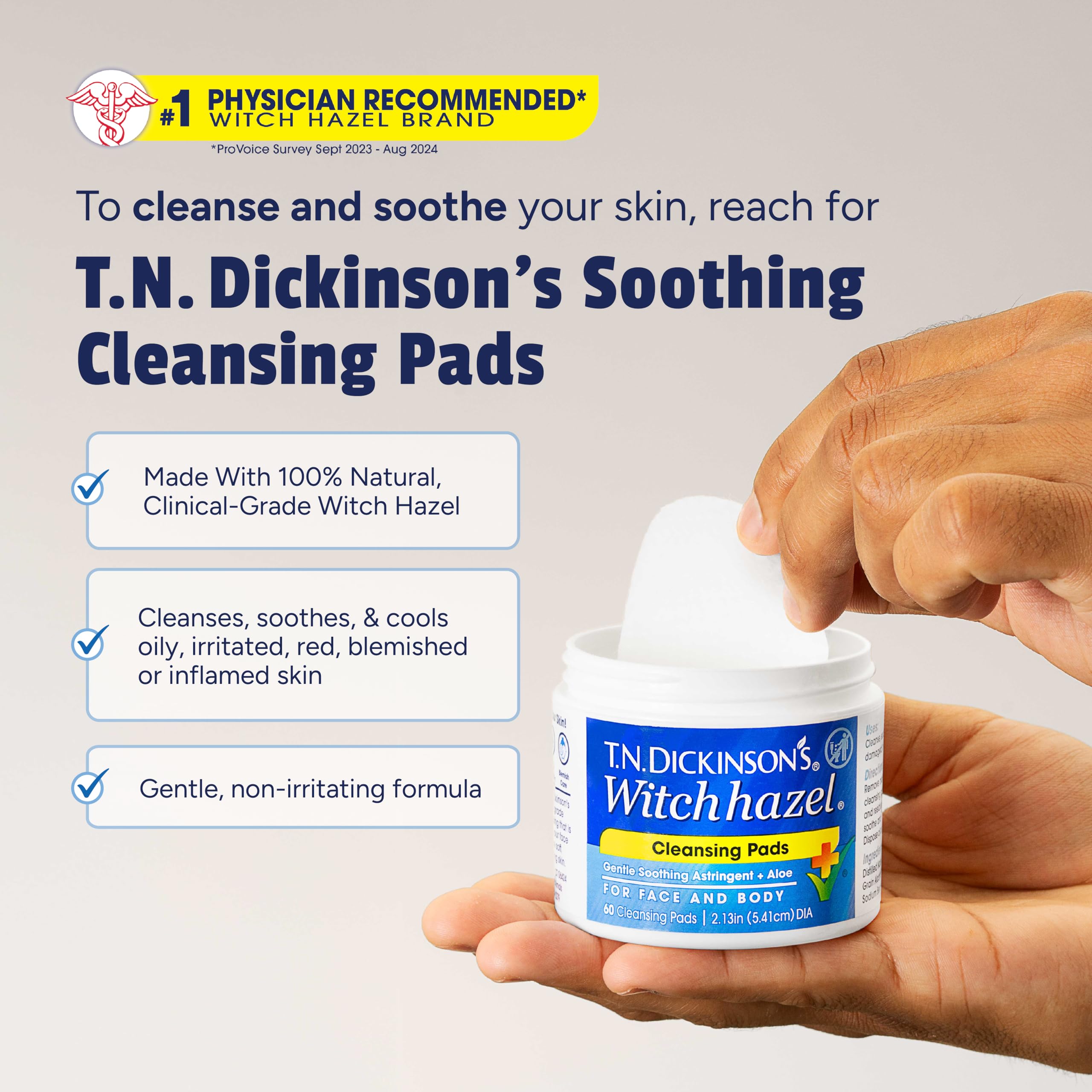 T.N. Dickinson's Witch Hazel Cleansing Pads with aloe leaf juice for gentle skin soothing