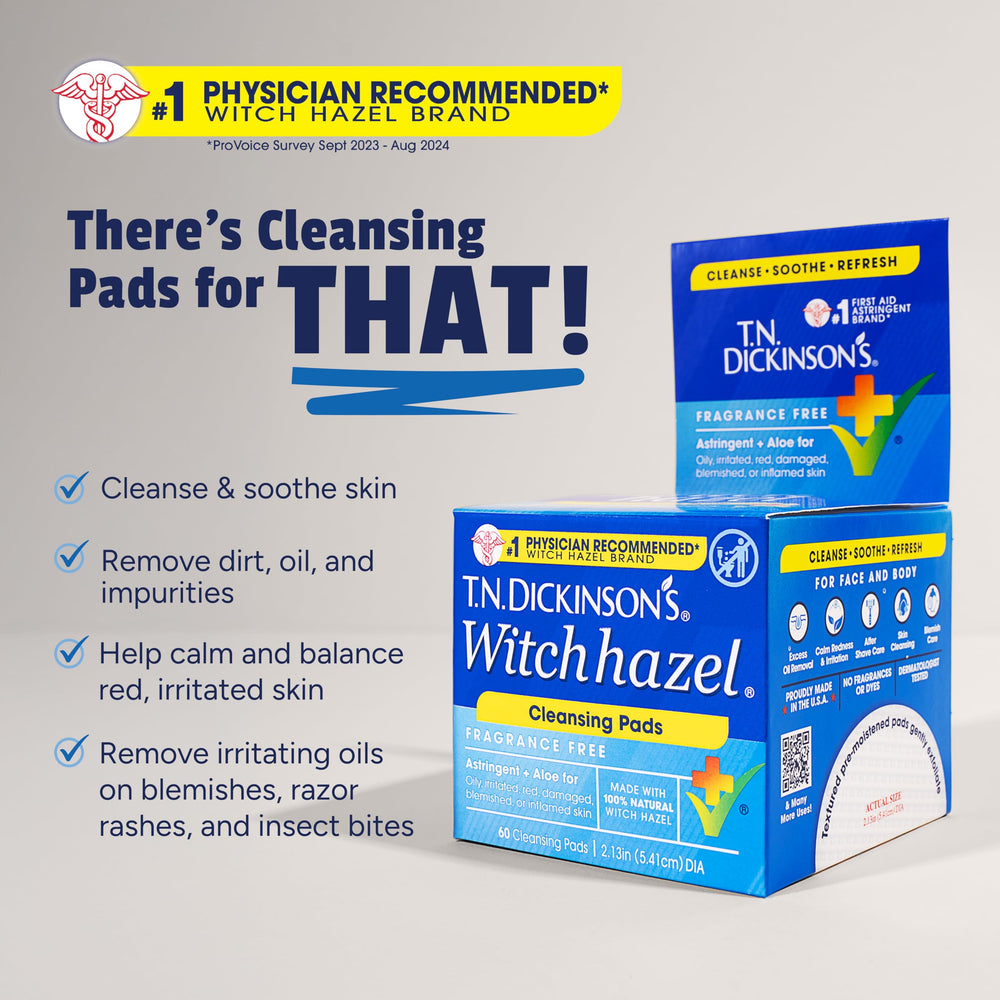 T.N. Dickinson's Witch Hazel Cleansing Pads on skin for refreshing cleansing