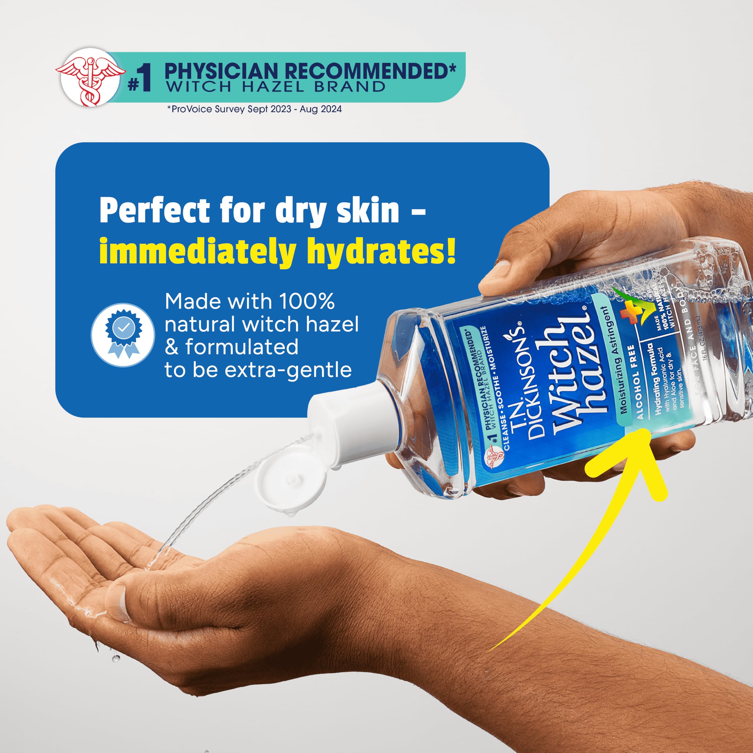 T.N. Dickinson's Witch Hazel with hyaluronic acid and aloe delivers hydration.