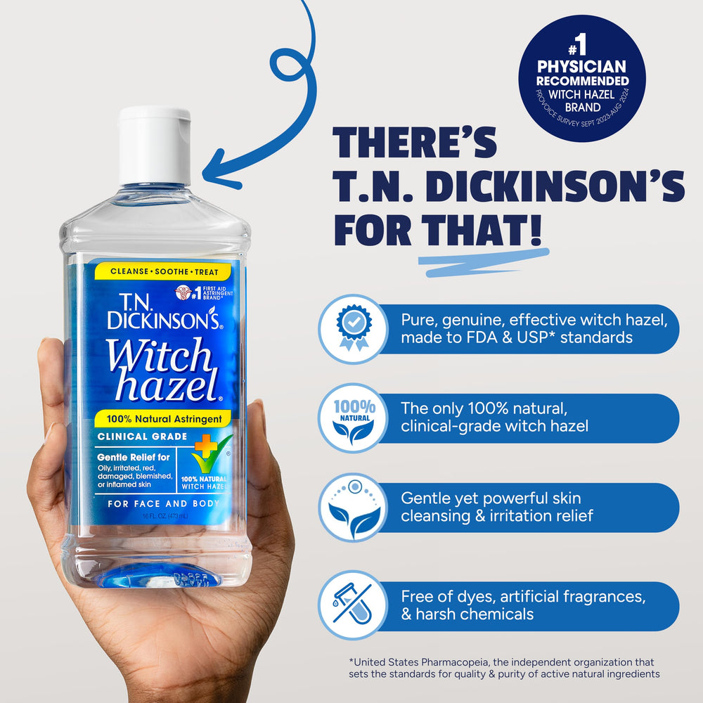 T.N. Dickinson’s Witch Hazel ingredients panel shows natural 100% witch hazel