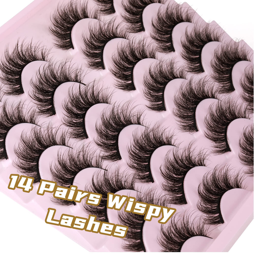 TNFVLONEINS 14-pairs wispy mink lashes, eye demo 02 with subtle curl.