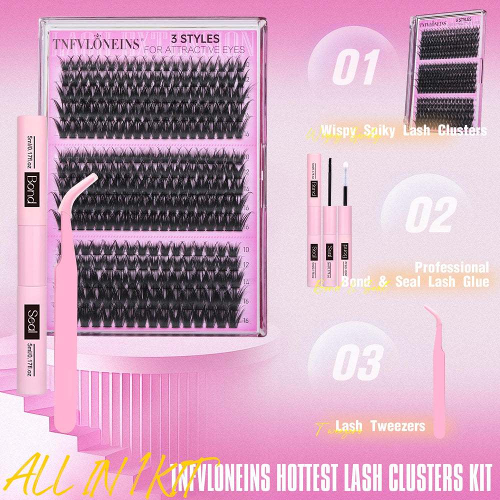 TNFVLONEINS 290pcs cluster lashes kit offers versatile look options.