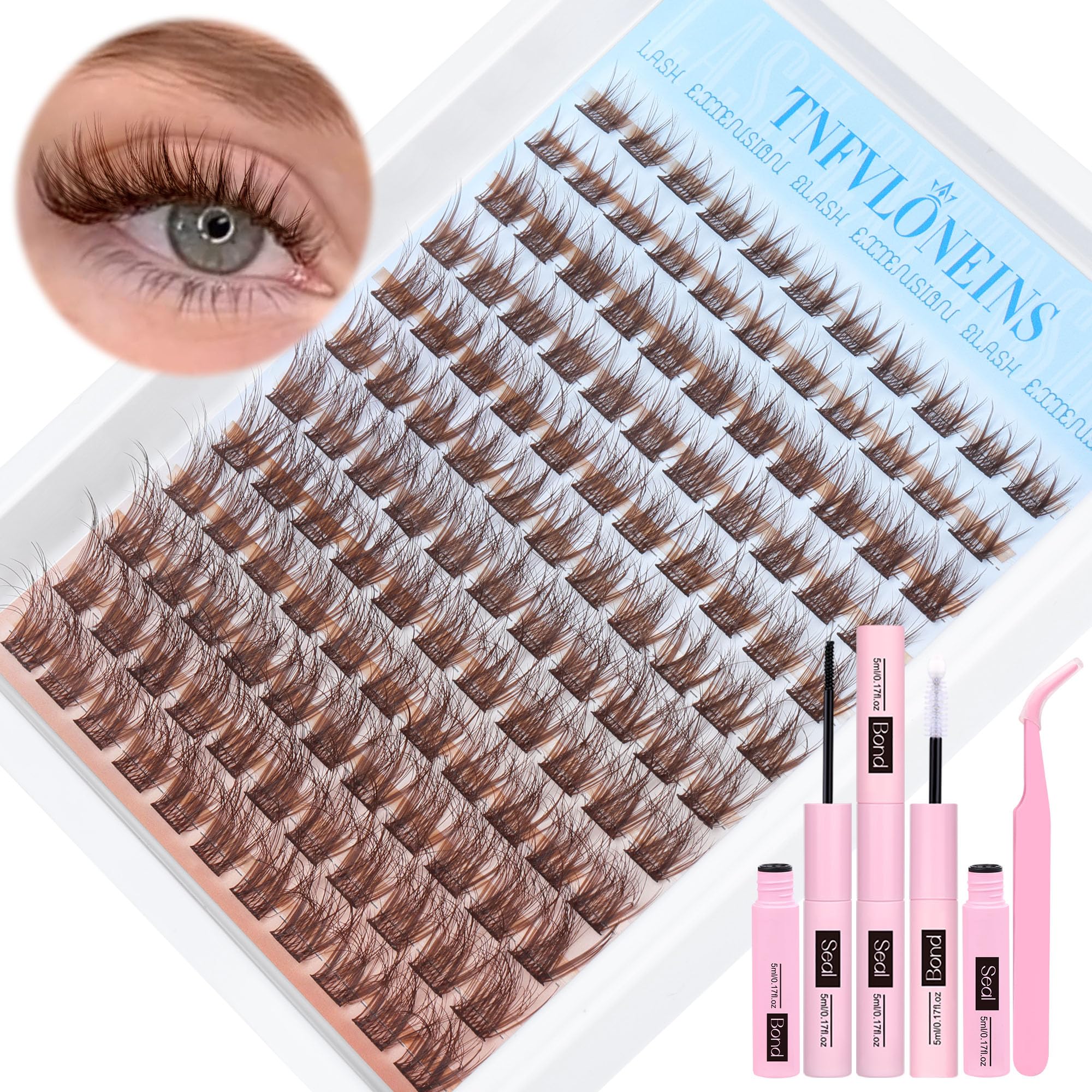 TNFVLONEINS brown lash clusters kit packaging for at-home styling
