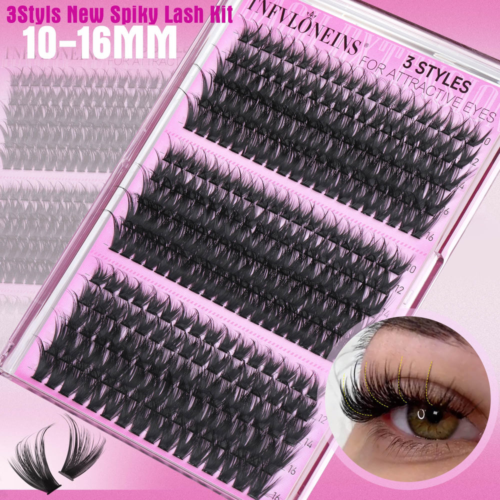 TNFVLONEINS D-volume cluster lashes enhance eye definition.