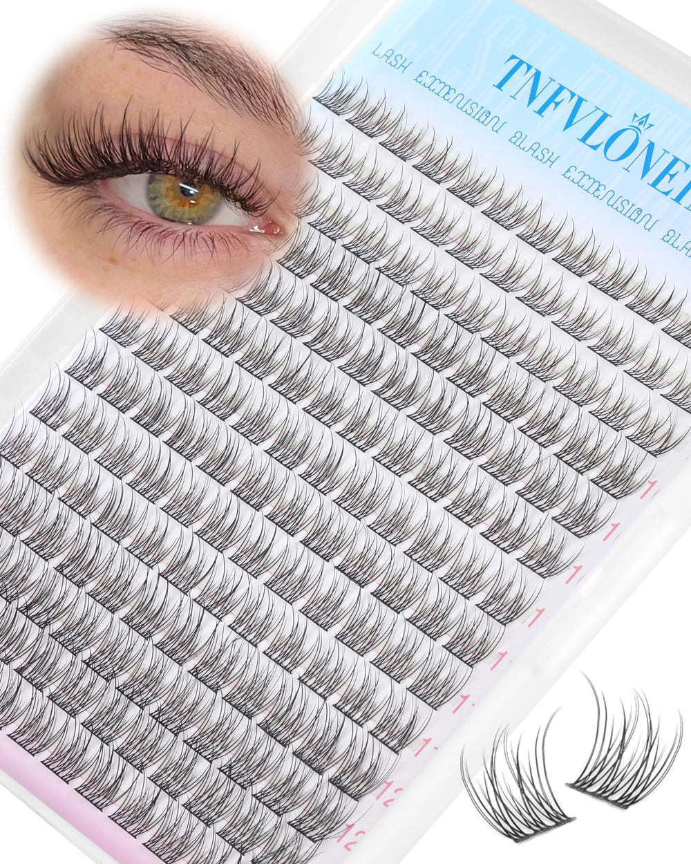 TNFVLONEINS natural lash clusters 9-12mm provide effortless daily definition.