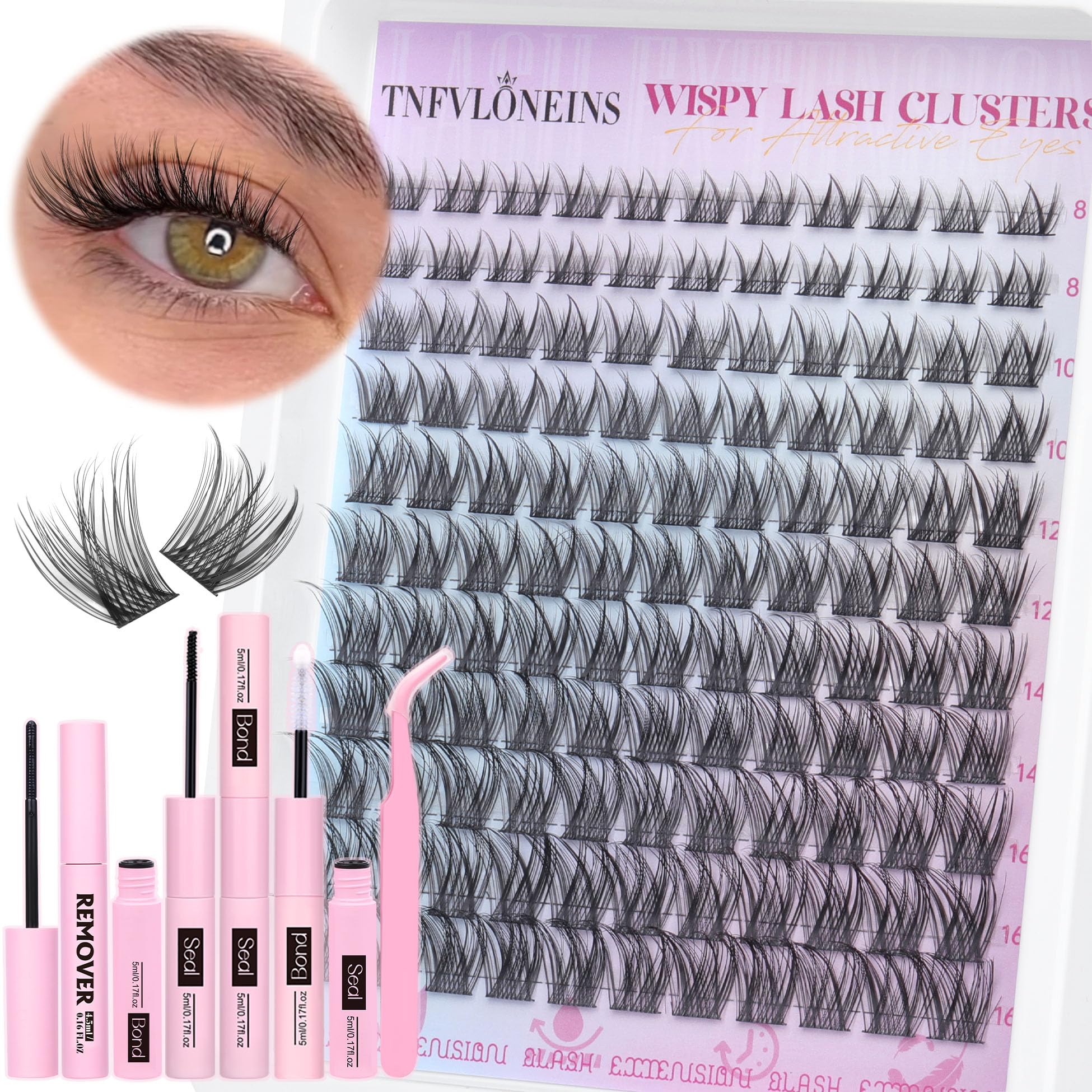 TNFVLONEINS natural lash clusters kit packaging highlights easy at home DIY lash extensions