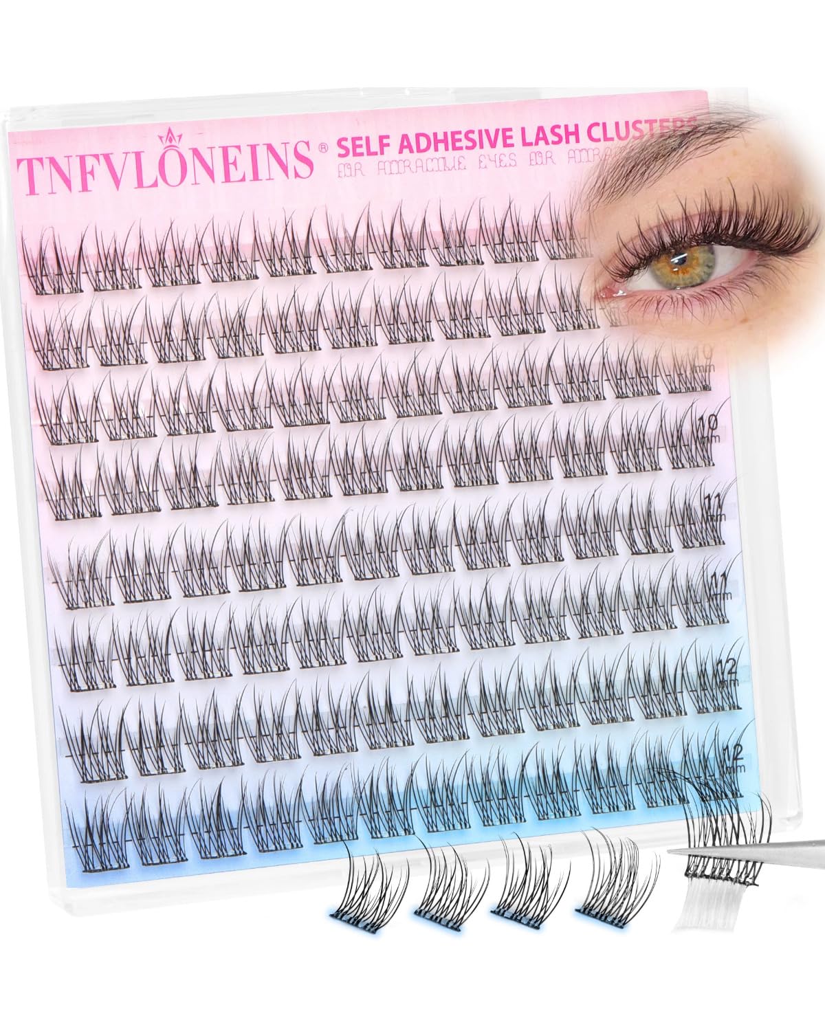TNFVLONEINS self-adhesive eyelashes 9-12mm cluster for quick, secure wear