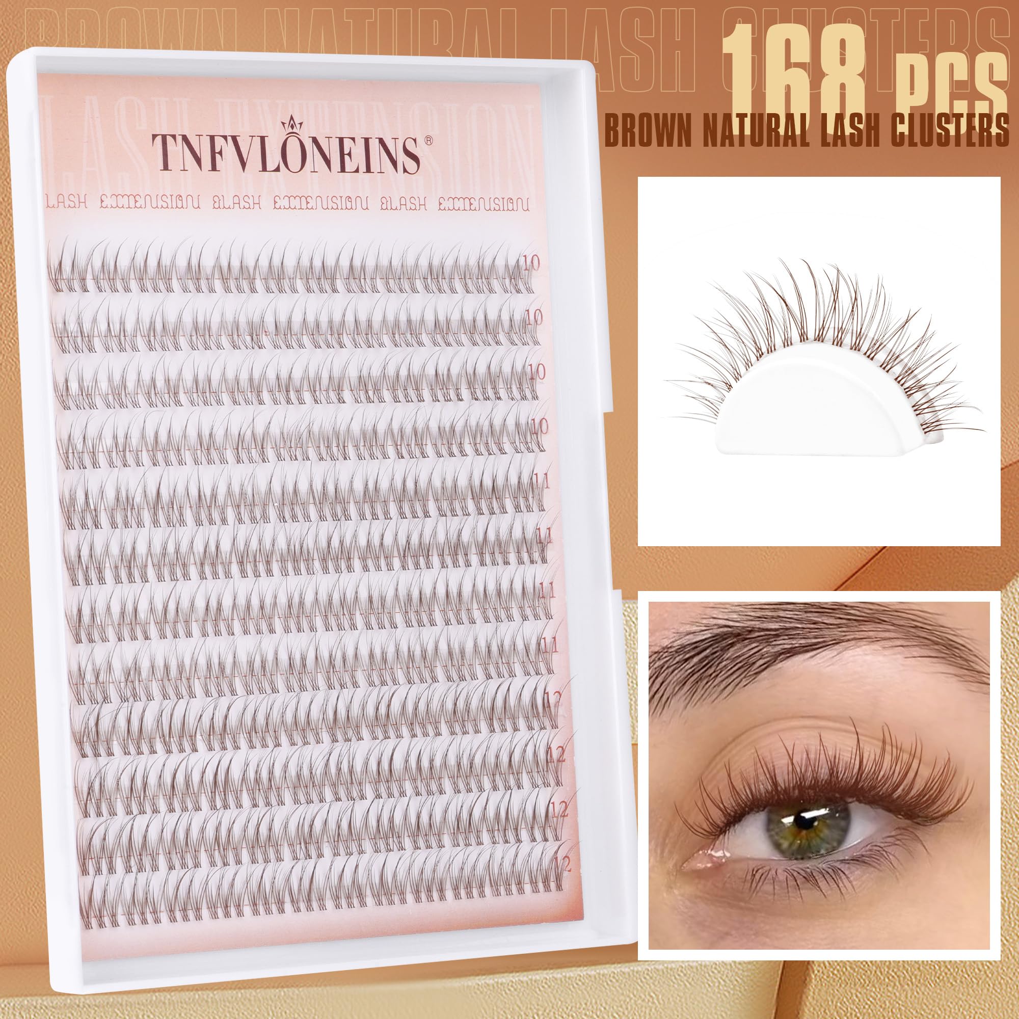 TNFVLONEINS wispy brown lash clusters shown during application for subtle glamour.