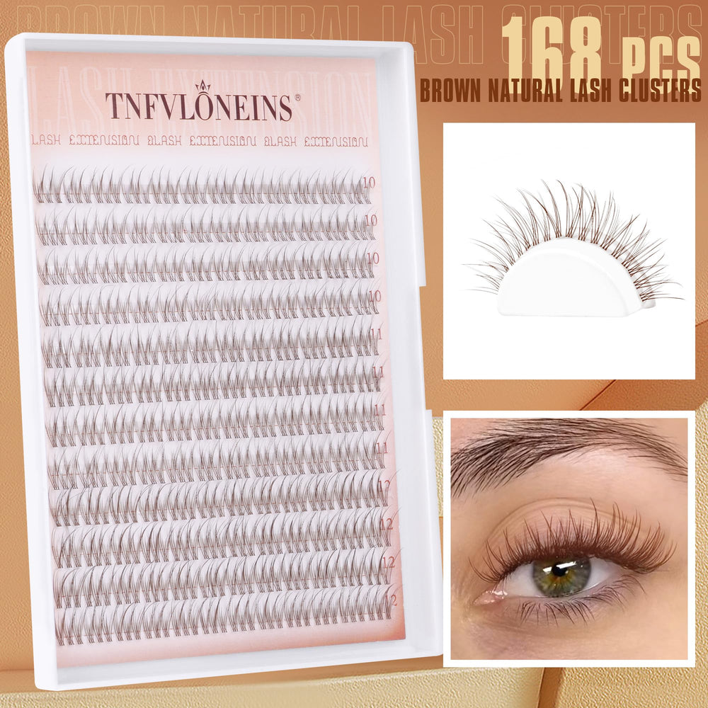 TNFVLONEINS wispy brown lash clusters shown during application for subtle glamour.