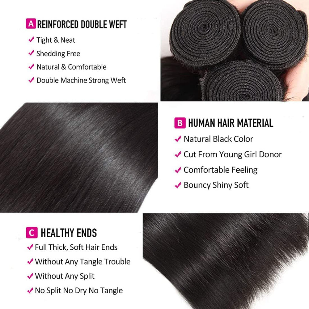 TNICE Brazilian straight hair close-up weft reveals natural shine and integrity.